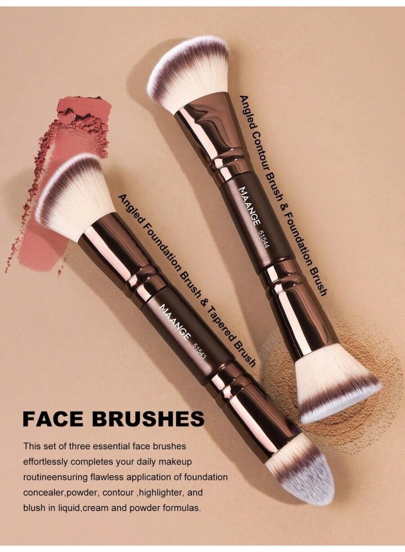 MAANGE 5-Piece Professional Makeup Brush Set – Double-Ended Face & Eye Brushes – Dense Synthetic Bristles – Foundation, Contour & Blending Kit - Image 2